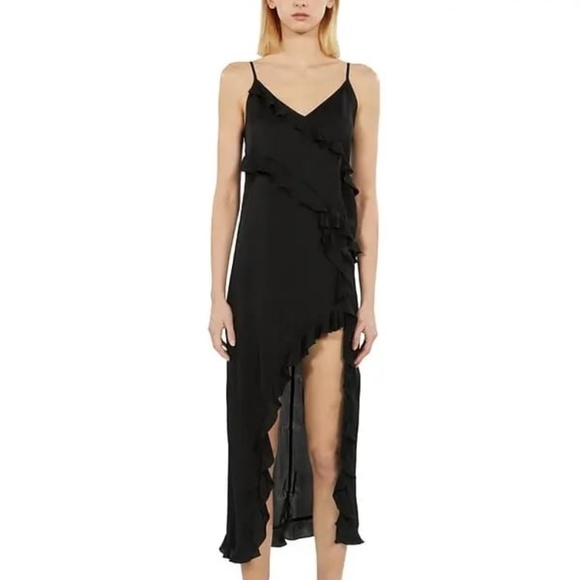 The Kooples Dresses & Skirts - 🖤💃 NWT The Kooples Ruffled Asymmetric High Slit Midi Slip Dress | Retail $325!